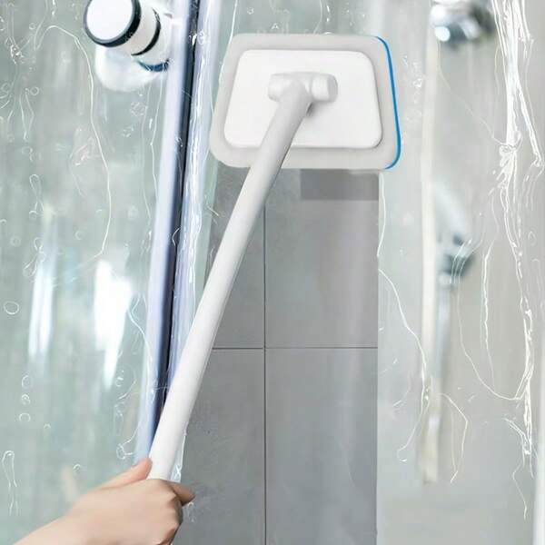 1 Bathroom Wall Cleaning Brush, Household Long Handle Replaceable Bathtub Brush, Tile, Glass Sponge Brush. The Replacement Head Comes In A Pack Of 3 Pieces