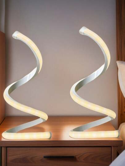 2 Sets Modern Table Lamps, Dimmable Spiral Bedside Lamps, 3-Color 10-Brightness LED Desk Lamp For Bedroom, Living Room, Office