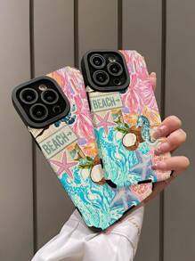 1 件柔软保护手机壳，浅蓝色和粉色海洋生物图案，垂直条纹仿皮革纹理，适用于 Apple 和 16/16 Plus/16 Pro/16 Pro Max，防水防震防摔防刮 - 彩色 - 查看 4