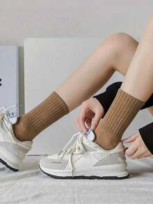 5/6/12 paia di calze da donna di colore unito, morbide e elastiche, calze lunghe fino alla coscia traspiranti, calze corte casual, adatte per l'uso quotidiano e lo sport all'aperto in tutte le stagioni, stile casual minimalista, calze di lusso alla moda e versatili, articolo essenziale per appuntamenti e uscite di San Valentino - Multicolore - Visualizzare 2