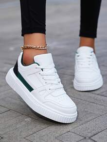 ​Women's Cloud White & Mint Accent Low-Top Sneakers - Textured Sole Everyday Shoes For Urban Pavement, Year-Round Minimalist Comfort Wear​ - Trắng và xanh - Xem 2