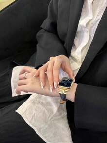 1 Young And Fashionable Women's Watch Strap, Black Leather, Soft And Comfortable, Ultra-Thin And Slender Women's Watch Strap Ultra3 2 1 SE S10 /S9 /S8 /S7 /S6/ S5/ S4/ S3 /S2/ S1 Series Global Hot New Product Golden Metal Decoration Black Leather Strap 38 Mm40mm42mm44mm45mm46mm49mm Compatible With Watch Band Smart Watches Accessories Wristwatch - Black - View 4