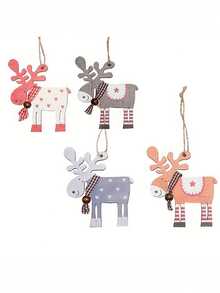 6 piezas de adornos de renos de madera para el árbol de Navidad - Decoración con pintura colorida, decoraciones rústicas fáciles de colgar para el hogar y fiestas