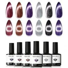 Cat Eye Gel Nail Polish Set, 6 Colors 9D Glassy Cat Eye Glitter Gel Polish Black Red Purple Blue Silver Brown Nail Polish All Seasons With Magnet Soak Off Led DIY Salon Gift-842643 - A2-月夜貓眼 - 查看 2