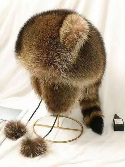 1 件女士经典仿皮飞行员帽，时尚棕色护耳捕手帽，厚秋冬女士帽子，轻便防风冬装，适合万圣节浣熊服装