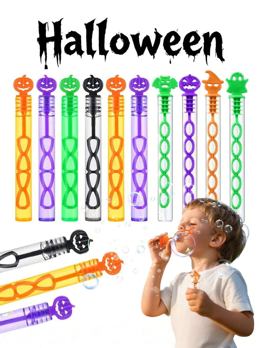 5/10pcs Halloween Bubble Wands - Colorful Plastic Party Favors With Random Pumpkin & Bat Designs, Non-Candy Treats For Trick-Or-Treat, ,Goodie Bag Fillers , Halloween Accessories, Trick Or Treat Gifts, Spooky Decorations, Lightweight Construction, Festive Giveaways, Event Planners,Halloween Party Favors(No Liquid)