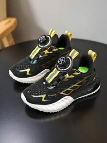 Children's Breathable Sports Shoes, EVA Soft-Soled Fashionable Casual Shoes For Teenagers, Low-Top Mesh Kids Sneaker, Running Shoes Suitable For Boys And Girl. Lightweight And Comfortable Sports, Basketball Shoes With A Rotating Buckle Closure Method - 黑色 - 查看 5