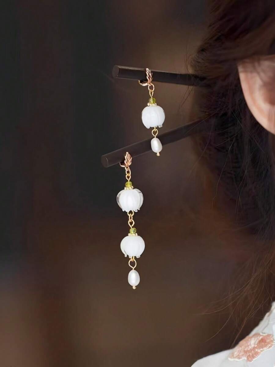 Two Bohemian Wooden Lily Of The Valley Hairpins Are Suitable For Women, With Teeth Shaped Into A Ponytail At The Back Of The Head And Sweet And Lovely Hairpins. The Side Clip Of The Hairpin Is Fresh Country Style, Bun Extension, Hair Bun Maker, Bun Hair Piece, Hair Styling Pins, Bobby Pins