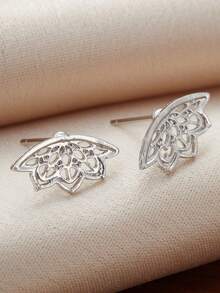 1 Pair Boho Earring Geometric Lotus Flower Hidden Helix PiercingCartilage Bohemian Silver Color Spiritual Jewelry - hoa tai - Xem 5