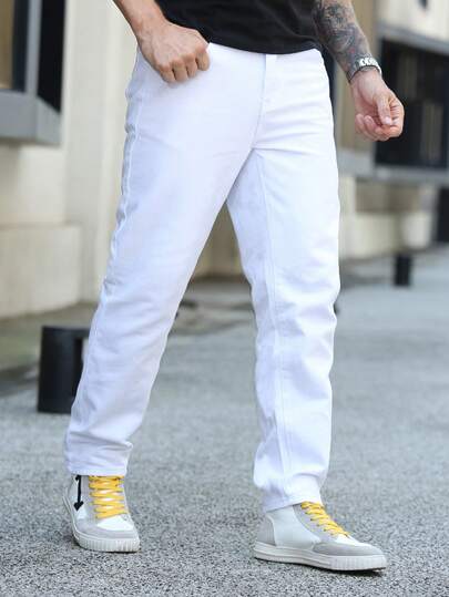 Men's Solid Color Casual Straight Leg Jeans