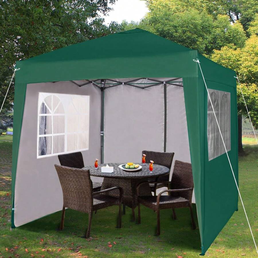 MCC Direct Pop-Up Gazebo 2m X 2m With Sides Silver Protective Layer Waterproof Marquee Canopy WS - Green - View 1