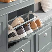 SoBuy Shoe Cabinet With 4 Flaps, Shoe Rack, Shoe Tipper With 8 Storage Compartments, Shoe Chest, Shoe Storage, White, BHT Approx. 105x82x24cm, FSR79-W - 灰色 - 查看 4