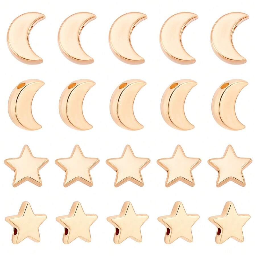 MAGICALCUTDIE 1box 100pcs 2 Style Alloy Beads Golden For Jewelry Findings Moon Star Mixed Patterns 9~11.5x8~9.5x3mm Hole: 1.6~2mm 50pcs/Style - 金色 - 查看 1