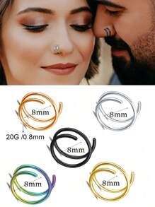 6pcs/Set Simple Gold Nose Rings, Popular Double Nose Ring Single Piercing For Women And Men Body Jewelry Gift - Yellow Gold - View 12