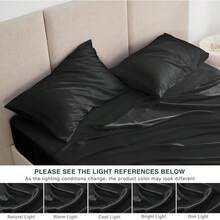Love's Cabin Satin Sheets Set - 4 Piece Pink Silky Bed Sheets Set With Deep Pocket, Luxury Silk Feel Satin Size Sheet Set (1 Flat Sheet,1 Fitted Sheet,2 Pillow Cases) - 黑色 - 查看 7