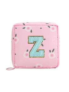 1pc Pink A-Z Embroidered Sanitary Pad Pouch - Large Capacity, Waterproof, Cartoon Pattern - Essential For Women's Periods! Waterproof Cosmetic Bag, Coin Purse - Multicolor - View 32