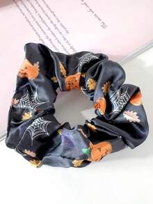 6pcs Minimalist Fashion Personalized Funny Halloween Atmosphere Satin Fabric Pumpkin, Skull, Spider, Ghost High Elastic High Ponytail Hair Scrunchies For Women, Suitable For Halloween Wear, Washing Face, Hair Accessories, Hair Ties, Scrunchy Hair Ties, Sport ,Head Piece