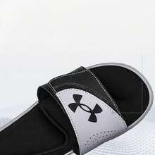 Under Armour 男子外穿籃球涼拖居家室內一字拖運動沙灘鞋 - 黑色/灰色 - 查看 5