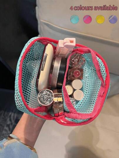 1pc/4pcsMini Macaroni Color Fresh Style High-Quality Texture Multi-Functional Mesh Bag For Visual Storage, Cute Wallet Bag, Portable Makeup Bag, Suitable For Girls To Use, With A Zipper Closure Crossbody Bag, Detachable Handle Multi-Functional Mesh Visible Storage Bag, Girl's Sanitary Napkin Storage Box, Used For Storing Lipsticks, Mini Brushes, Skincare Products,