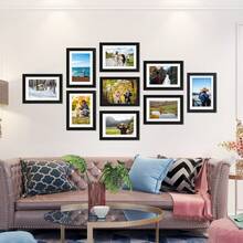 Tomnk 12-Pack Black Picture Frame Set - (4x6, 5x7, 8x10) Glass Front Photo Frames, Solid Engineered Wood Gallery Wall Decor With Hanging Hardware & Tabletop Stand, For Home, Wall & Party Decor - 黑色 - 查看 1