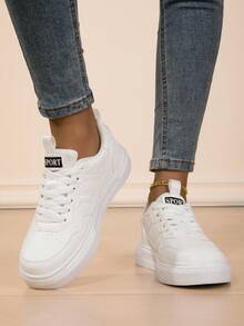 Women's Low-Top Lace-Up Casual Sneakers - Fashionable Side Stripe Design - Stylish & Lightweight - Suitable For Daily Wear - White - View 5