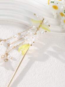 1 件女士仿珍珠和花朵装饰中式发夹，适合日常生活优雅发髻发髻制作器发髻发夹，学校用品 - 金色 - 查看 4