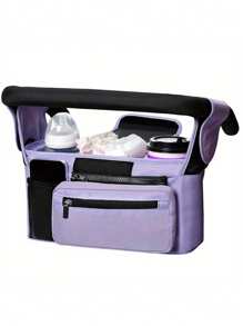 1pc Black Baby Stroller Hanging Storage Bag, Multi-Functional Diaper Caddy With Cup Holder, Detachable Phone Pouch And Shoulder Strap, Portable Design