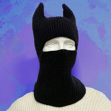 Gorro de punto creativo y cálido con diseño de dibujos animados, estilo unisex, negro/gris, largo/corto, gorro de oreja de conejo hecho a mano