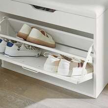 SoBuy FSR95-SCH, Hallway Shoe Rack Shoe Bench Shoe Cabinet With Folding Padded Seat & Flip-Drawer, Black - White - View 9