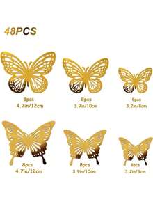 24件金色蝴蝶装饰套装，2种款式，3种尺寸，3D蝴蝶贴纸，纸杯蛋糕装饰，金色纸质蝴蝶贴纸，适用于生日、婴儿派对、儿童房、女孩房装饰、贴纸、墙贴、乙烯基贴纸、家居装饰、春季装饰、Rama装饰礼品、毕业典礼、万圣节、圣诞节节日礼物、生日餐桌中心装饰、卧室墙面装饰 - 金色 - 查看 3