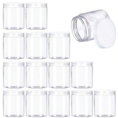 15 Pack 6oz Clear Plastic Jars Widemouth Storage ContainersRefillable Empty Containers For Dry Food Dried Fruit Seasoning And Honey Storage