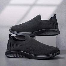Men's Breathable Mesh Slip-On Sneakers - Lightweight & Comfortable Low-Top Shoes, Durable EVA Sole, Suitable For Casual Daily & Sports Wear, Spring/Summer Collection - Black - View 4