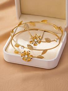 1 Pc Flower Floral Decor Metal Arm Cuff / Metal Wire Wrap Design Upper Arm Bangle / Women Bracelet