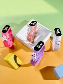 4pcs Kids & Teens Sports Electronic Watch M3, New LED Touch Screen, Cute Designs Like Rainbow Horse, Bunny, Rocking Horse, Fashionable Outdoor Sports, Convenient For School, Gift For Friends, Holiday Gift, Children & Teen Gift Watch Surprise Set