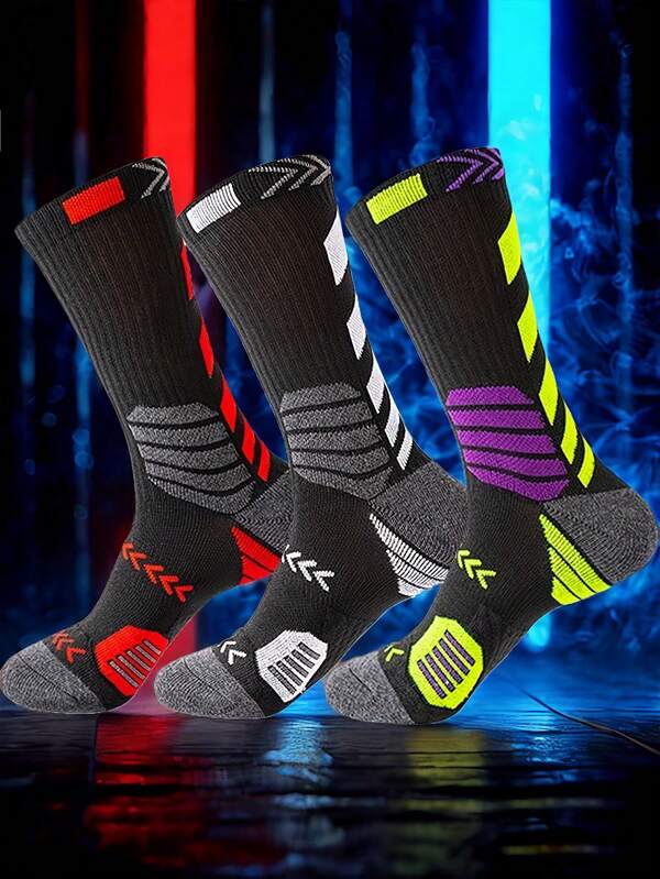 3 Pairs Crew Athletic Breathable Thick Socks, Suitable For Gym Outfit Spring/Summer, Casual Comfortable Socks For Daily Wear, Simple Men's Socks, Suitable For All Seasons, Minimalist Sports Style