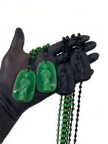 1 件黑曜石耶稣头吊坠项链，仿玉串珠链，适合男士 - 串珠項鍊 - 查看 3