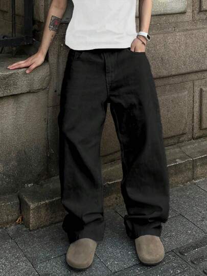 1pc Infinite Jeans Men's Casual Straight-Leg Jeans, High-Quality Brand Comfortable Pants For Outings (Belt And Accessories Not Included)