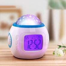 1pc Glowing Starry Sky Projection Clock With Music&Calendar Colorful Light Digital Alarm Clock Temperature Indicators Home Decor Room Decor - White - View 3