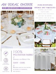 1 件优雅白色圆形桌布，可水洗涤纶，柔软耐用的餐桌布，适合婚礼、派对、宴会和餐饮装饰，四季皆宜 - 白色 - 查看 6