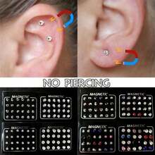 Magnetic Fake Earring Studs No Piercing Crystal Round Shape Men/Women Stimulating Acupoints 3/4/5/6/7MM 12 Pairs/Set - Multicolor - View 3