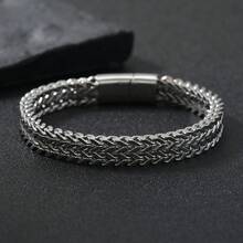 1pc Retro Thick Chain Neutral Design Keel Stainless Steel Woven Mesh Men's High-End Dracelet, Suitable For Hip-Hop Luxury Streamlined Men's Bracelet, Multifunctional Bracelet, Suitable For Daily Wear And Men's Valentine's Day Gift - 銀色 - 查看 2
