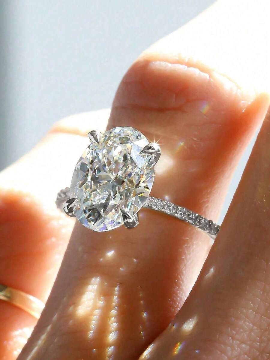 1克拉/2克拉/5克拉闪亮椭圆形订婚戒指/结婚戒指，925纯银，女士承诺戒指/永恒戒指，精致珠宝礼品