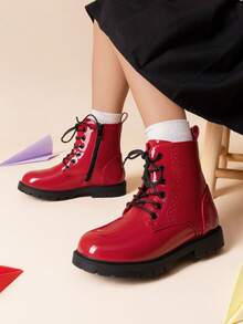 Kids Combat Boots | Ankle-Length Style With Side Zipper For Toddler & Little Kid - Đỏ - Xem 2