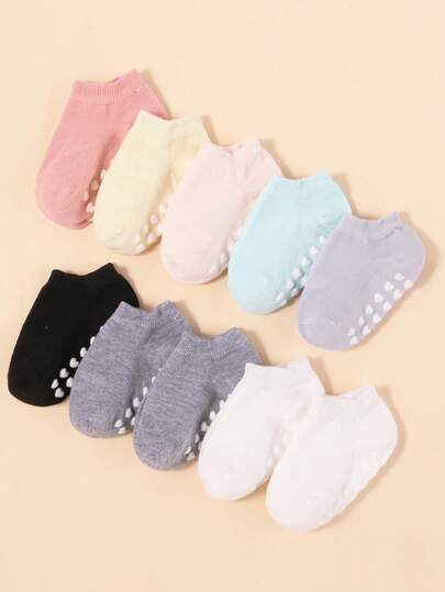10 双婴儿心形防滑踝袜，防滑鞋底，适合婴幼儿儿童男孩女孩，新生儿学步袜，0 个月 - 3 岁步行袜，婴儿洗澡装饰礼物