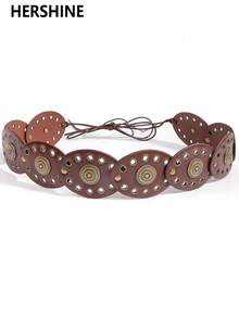 Hershine 1 pezzo Cintura vita vintage punk con rivetti e catena, stile asimmetrico cowboy/cowgirl con fibbia in metallo, decorazione con anelli di rivetti stile Y2K Goth, adatta per abiti, regalo perfetto per donne, feste, uso quotidiano, Natale, Ringraziamento, San Valentino - Corda di cintura con giunzione circolare - Visualizzare 5