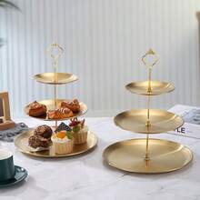 3pcs/4pcs European Style Multi-Tier Cake Stand (Includes 2/3 Trays + 1 Stand), Suitable For Daily Use, Can Hold Snacks And Fruits, Widely Used For Tea Parties And Gatherings Decoration, Also Fits Cupcakes, Donuts, Fruits, Kitchen Supplies, Christmas Gift - Gold - View 4