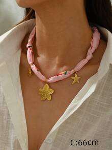 Colar com cachecol de férias em aço inoxidável com flor de estrela do mar e sol, colar feminino rosa, presente para mãe, para ela