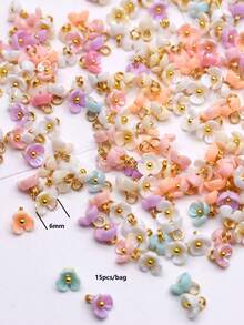 随机颜色 15 件 6 毫米树脂手链耳环制作 DIY 配件 - 15pcs 樹脂三瓣花 - 查看 3