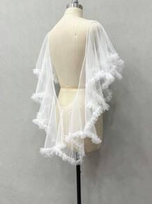 1pc Black Sexy Backless Sheer Short Bridal Cape Cloak Flowy Mesh Poncho - Multicolor - View 7