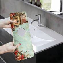 1pc/90pcs Winter, Houses In The Snow, Holly Leaves And Candy Canes Printed Faucet, Water-Absorbing Drying Mat, Retro Coffee Water-Absorbing Quick-Drying Mat, Rubber-Based Toilet And Kitchen Countertop Faucet Water-Absorbing Drying Mat, Suitable For Faucets Used In Offices, Commercial Farms And Homes, Decorative Store Kitchen Decorations